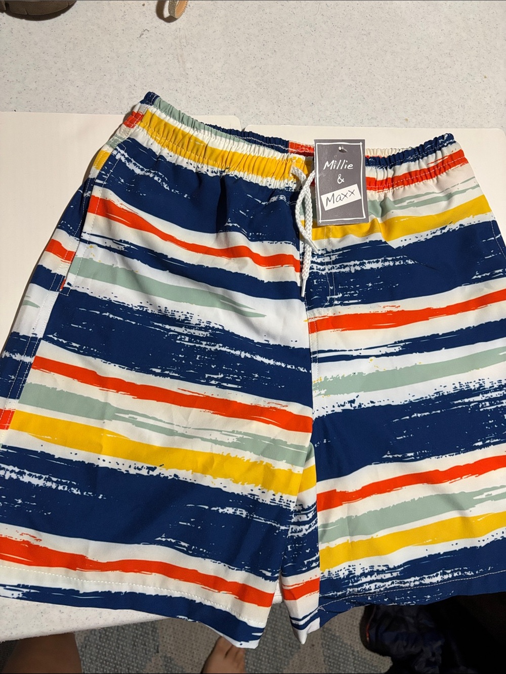 Boys Navy Multi-Stripe Swim Shorts